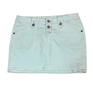 Express 90s Y2K Low Rise White Denim Button-Front Mini Skirt Precision Fit, 9/10